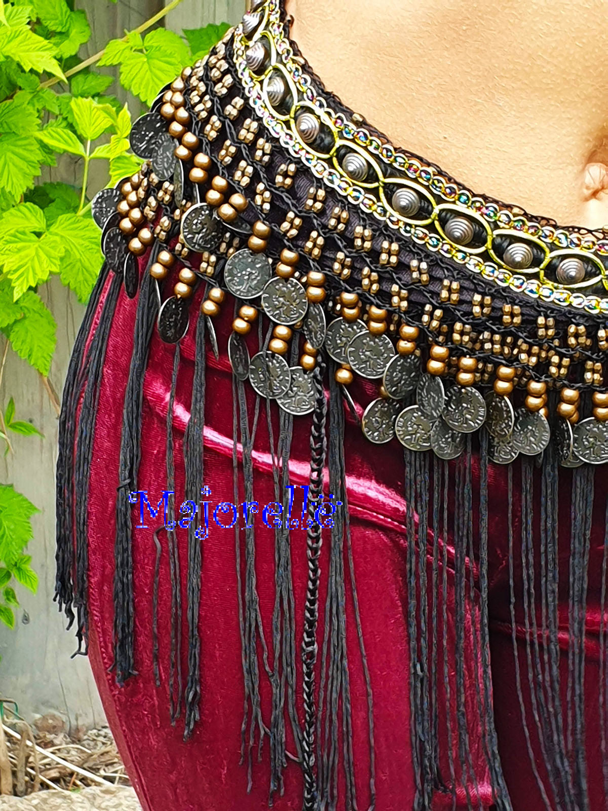Tribal heupsjaal met franjes in zwart