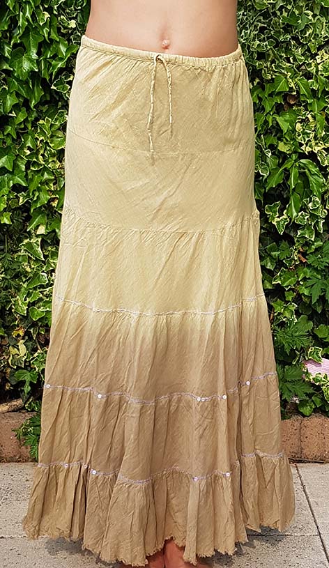 Katoenen rok (100%) met batikverloop in khak