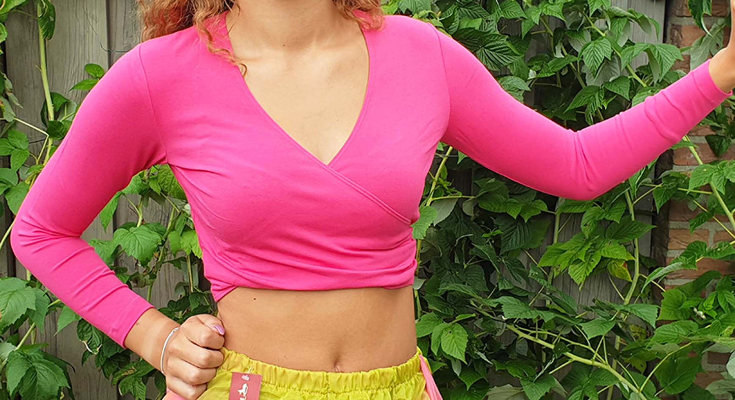 SALE Buikdans bindtop in fuchsia met lange mouwen