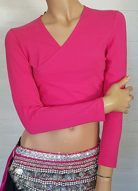 SALE Buikdans bindtop in fuchsia met lange mouwen