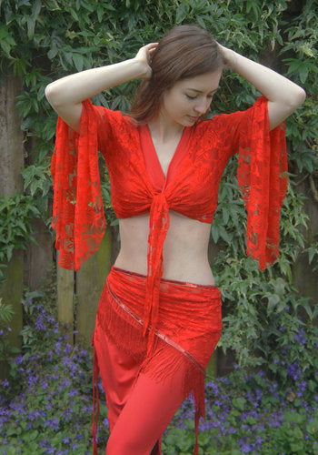 Top uit geheel kanten stretch stof in rood