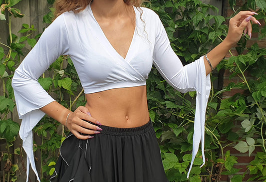 Witte top uit Polyester met driekwart mouw