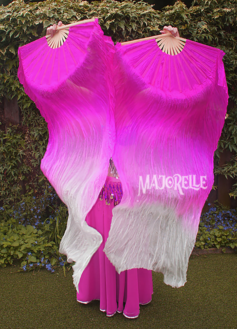 Zijden sluierwaaier in fuchsia naar lichter roze, lengte 150cm