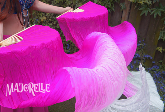 Zijden sluierwaaier in fuchsia naar lichter roze, lengte 150cm