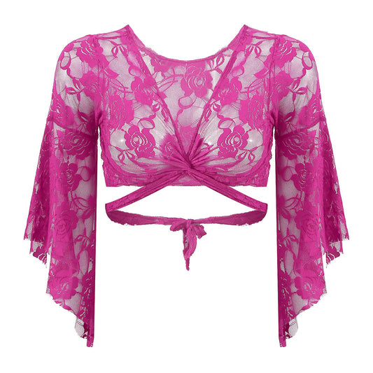 De top bestaat uit geheel kanten stretch stof in fuchsia