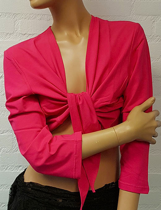 Buikdans top in fuchsia met driekwart mouw.