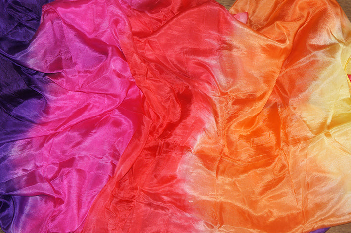 Halfronde zijde sluier in geel oranje rood fuchsia paars