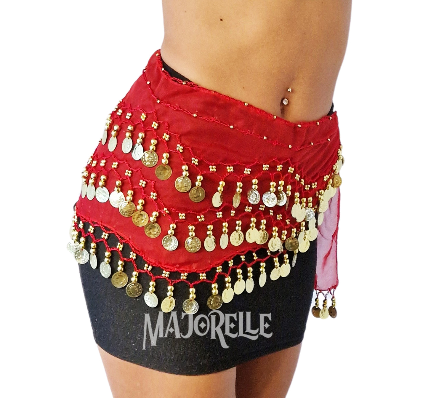 Heupsjaal rood met gouden muntjes