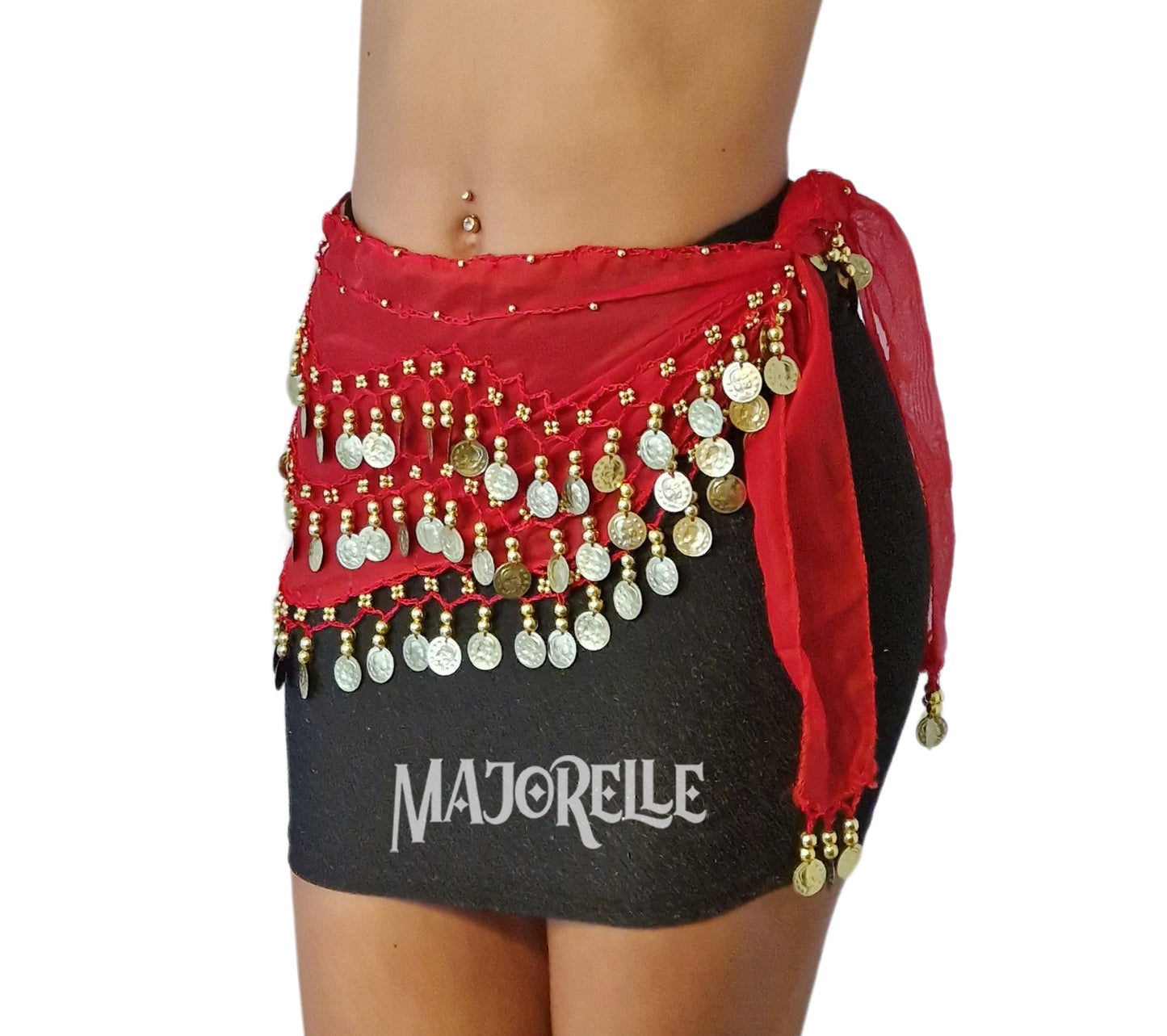 Heupsjaal rood met gouden muntjes