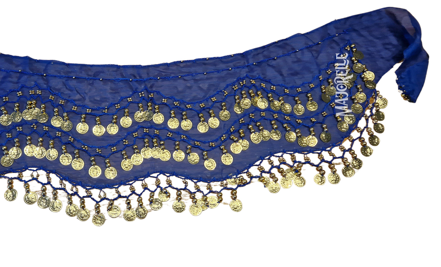 Heupsjaal blauw met gouden muntjes