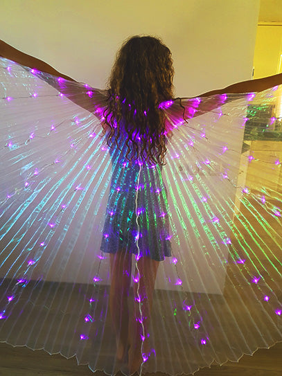 Isis Wings organza (doorschijnend) in wit parelmoer met paarse led lights