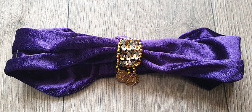 Hoofdband fluweel paars goud