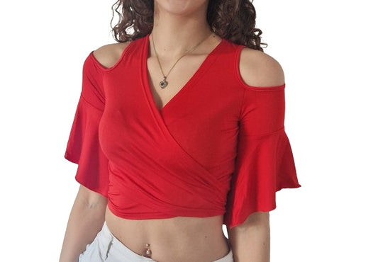 Schattige rode crop top / bindtop