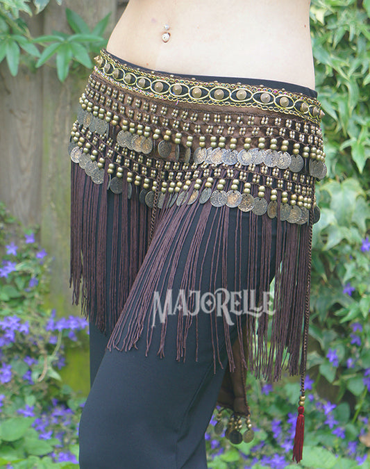 Tribal heupsjaal met franjes in bruin - tribal dans