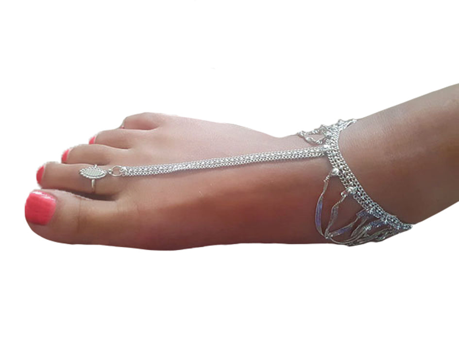 Voetsieraad met verstelbare ring en enkelbandje in zilver