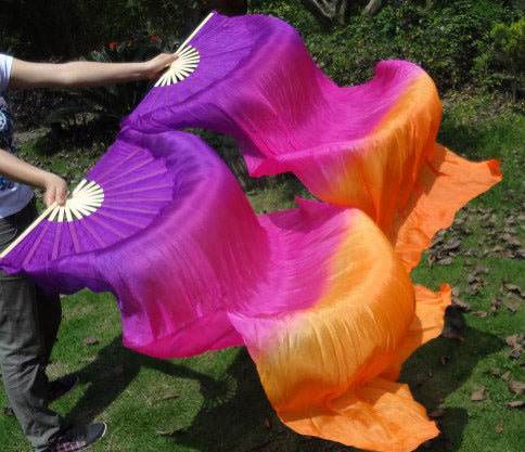 Zijde sluierwaaier in paars fuchsia en oranje