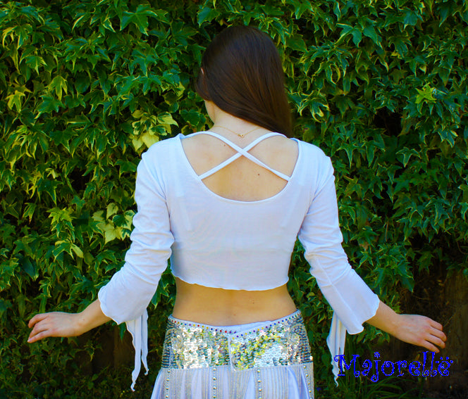 Leuke bind top met vlindermouwtje in wit