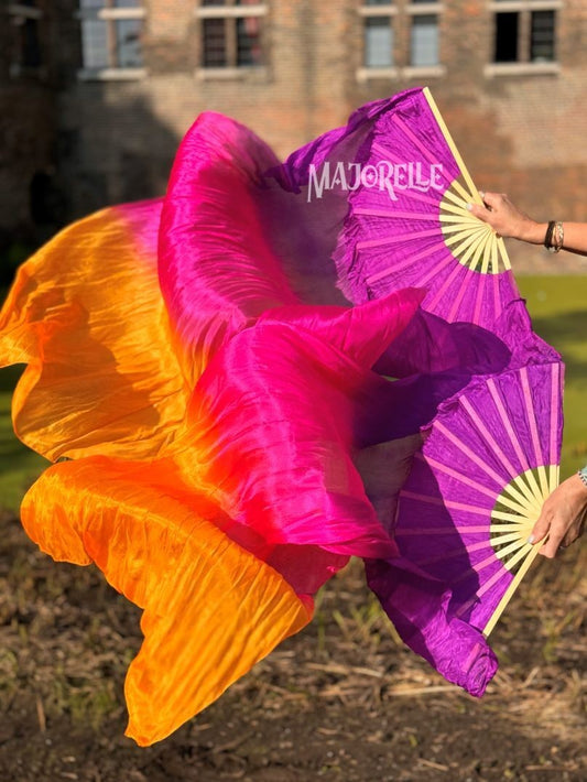 Zijde sluierwaaier in paars fuchsia en oranje