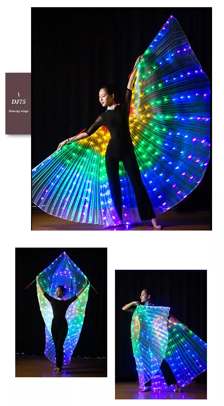 Isis Wings organza (doorschijnend) in wit parelmoer met rainbow led lights.